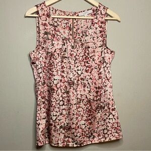 Ann Taylor Loft Sleeveless Blouse Women Medium Pink Brown Abstract Rear Zip